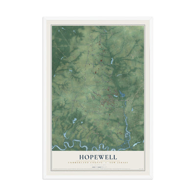 Hopewell, New Jersey map print, 12" x 18" W/ White Ayous Wood Frame mockup