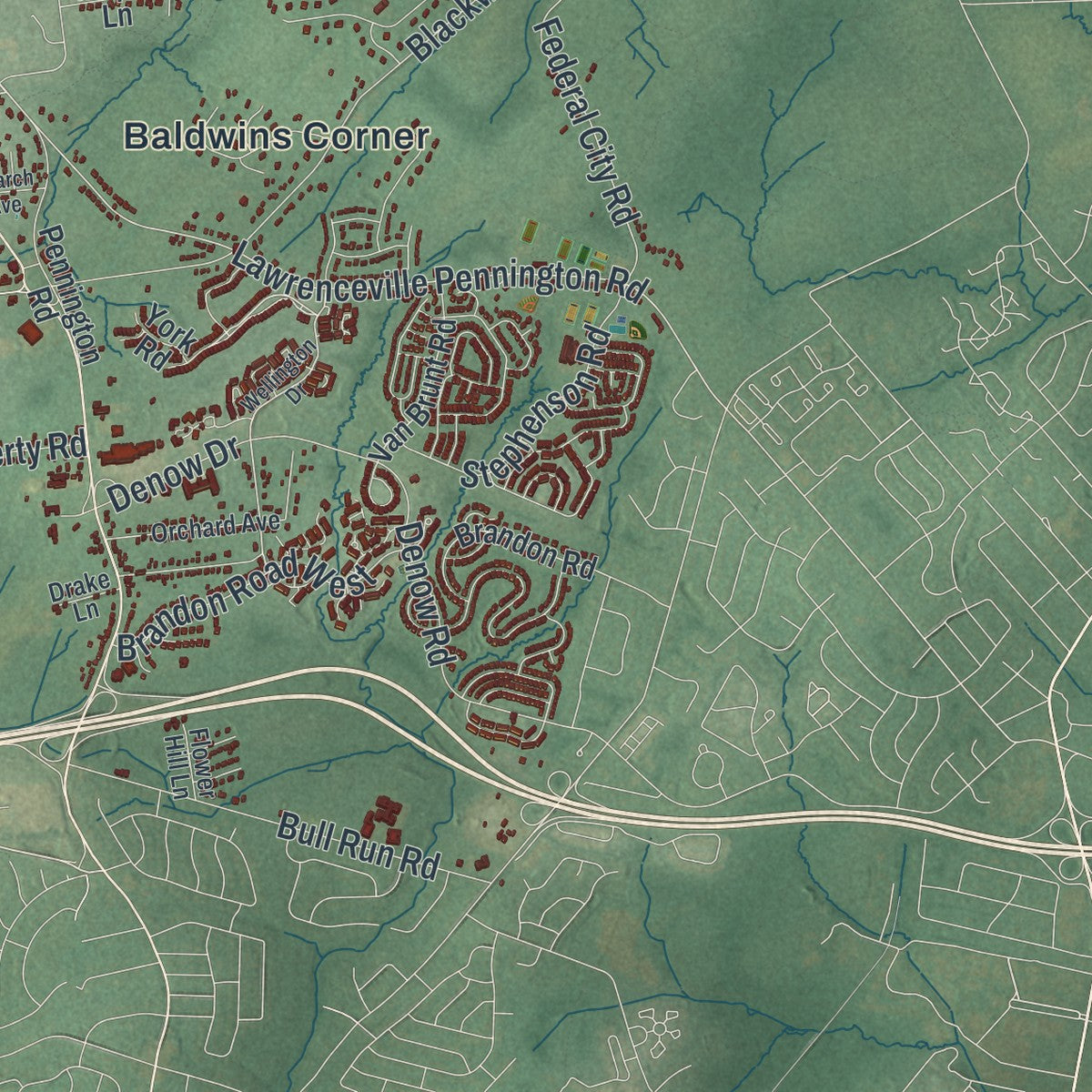Close-up 1 of the Hopewell, New Jersey map artwork