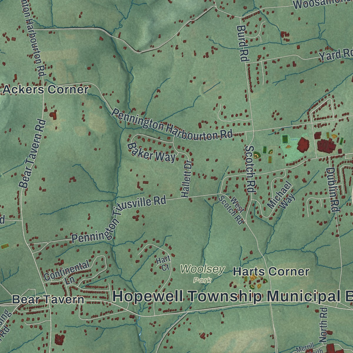 Close-up 2 of the Hopewell, New Jersey map artwork