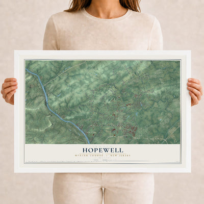 Hopewell, New Jersey map print, 12" x 18" W/ White Ayous Wood Frame mockup