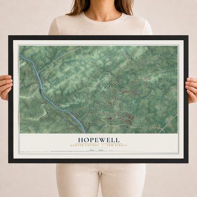Hopewell, New Jersey map print, 18" x 24" W/ Black Ayous Wood Frame mockup