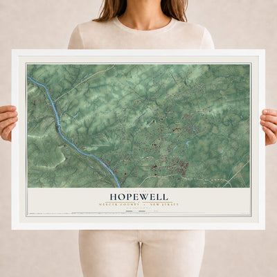Hopewell, New Jersey map print, 18" x 24" W/ White Ayous Wood Frame mockup