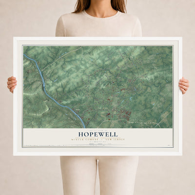 Hopewell, New Jersey map print, 24" x 36" W/ White Ayous Wood Frame mockup
