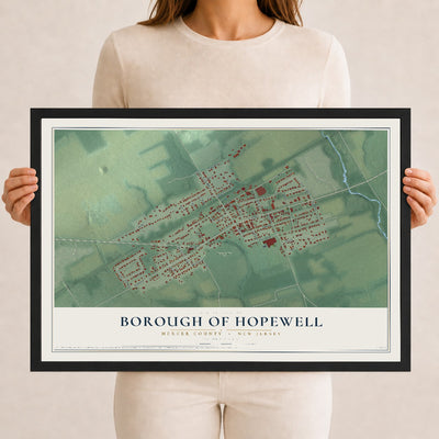 Borough of Hopewell, New Jersey map print, 12" x 18" W/ Black Ayous Wood Frame mockup