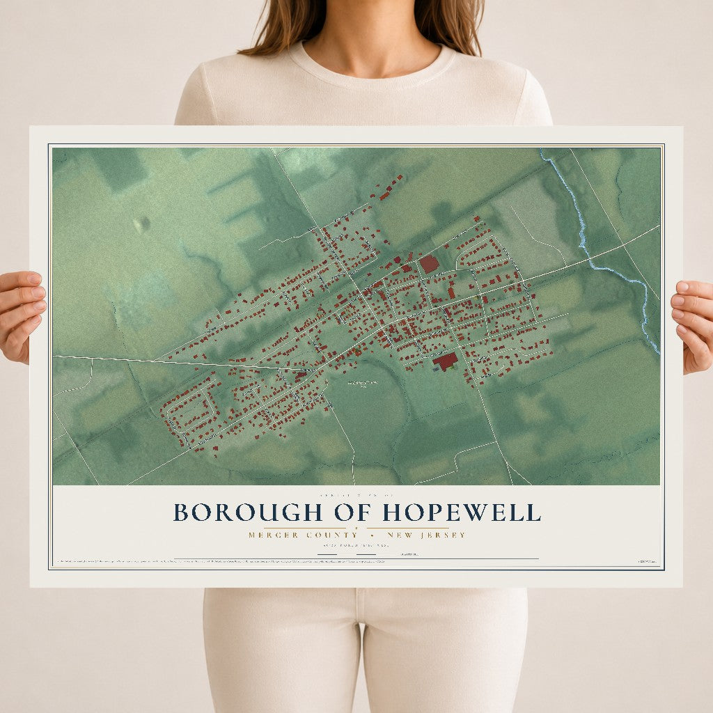 Borough of Hopewell, New Jersey map print, 18" x 24" Archival Matte Print mockup