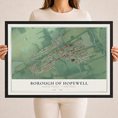 Borough of Hopewell, New Jersey map print, 18" x 24" W/ Black Ayous Wood Frame mockup