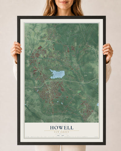 Howell, New Jersey map print, 24" x 36" W/ Black Ayous Wood Frame mockup