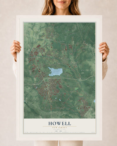 Howell, New Jersey map print, 24" x 36" W/ White Ayous Wood Frame mockup