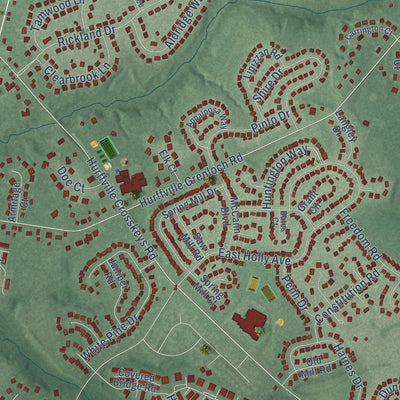 Close-up of the map of Hurffville, New Jersey print showing street and building detail