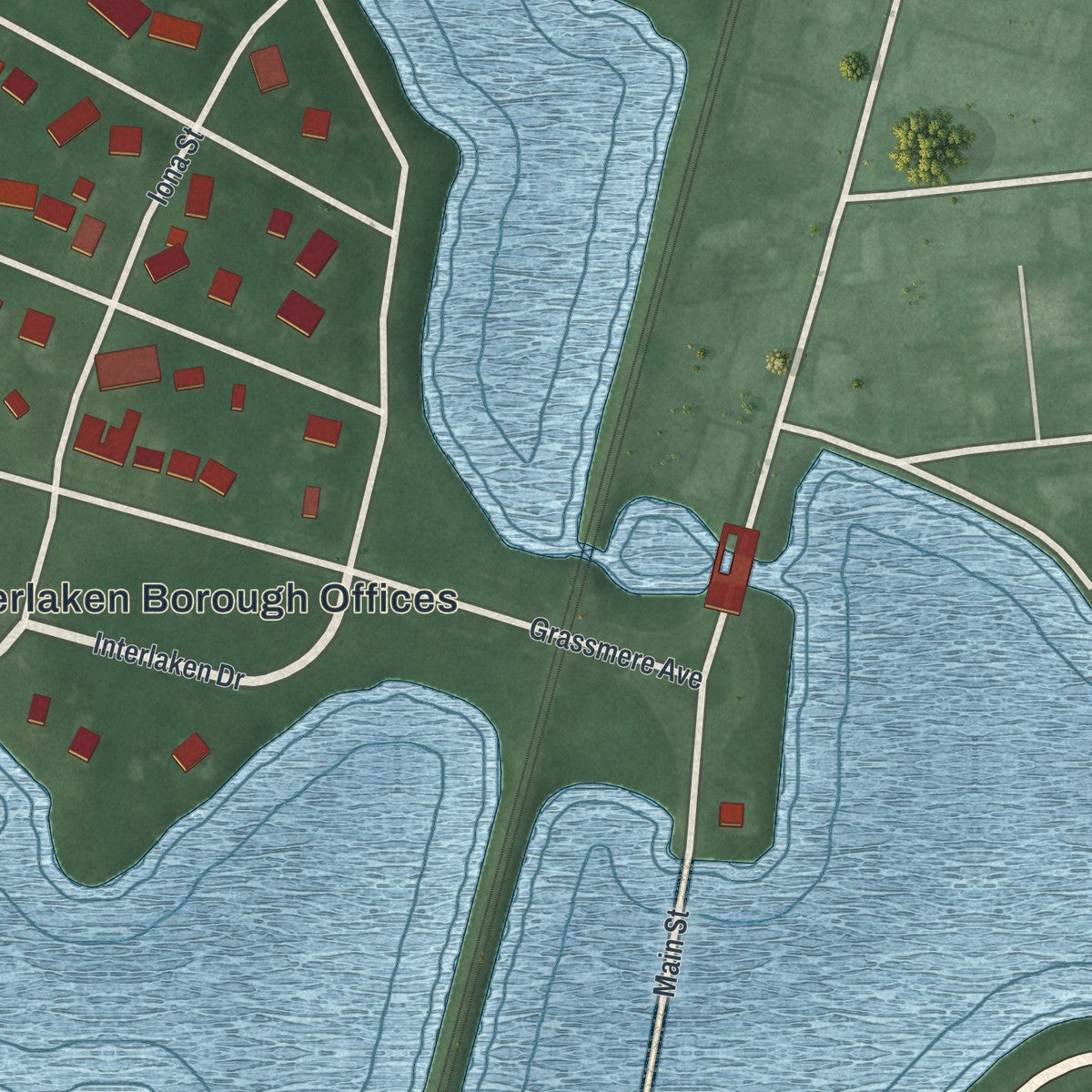 Close-up 1 of the Interlaken, New Jersey map artwork