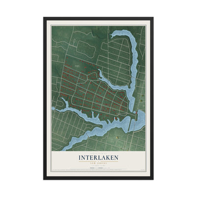 Interlaken, New Jersey map print, 12" x 18" W/ Black Ayous Wood Frame mockup