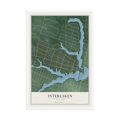 Interlaken, New Jersey map print, 12" x 18" W/ White Ayous Wood Frame mockup