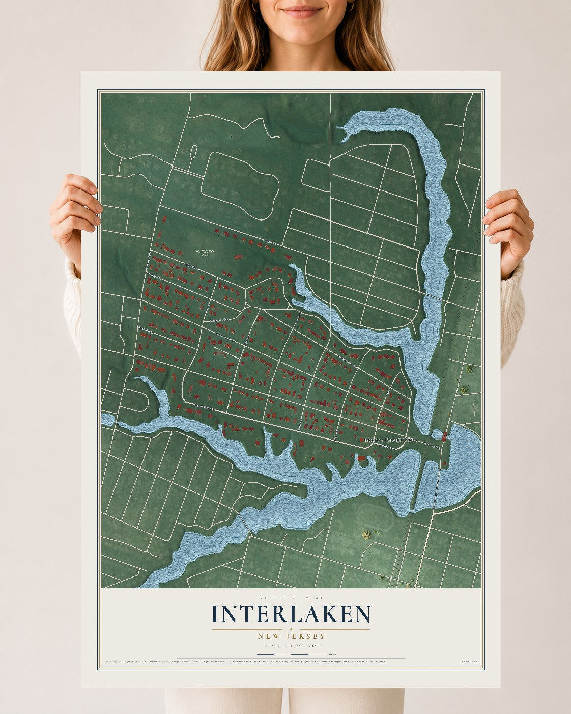 Interlaken, New Jersey map print, 24" x 36" Archival Matte Print mockup