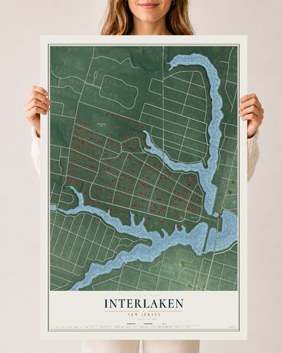 Interlaken, New Jersey map print, 24" x 36" Archival Matte Print mockup