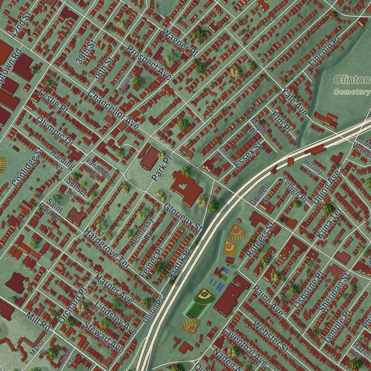 Close-up 1 of the Irvington, New Jersey map artwork