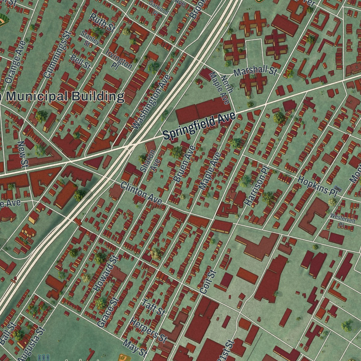 Close-up 2 of the Irvington, New Jersey map artwork