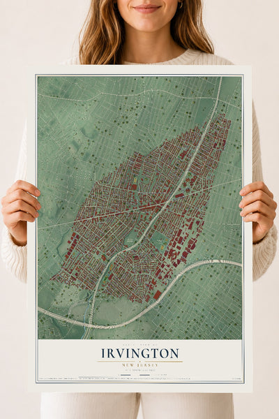 Irvington, New Jersey map print, 18" x 24" Archival Matte Print mockup