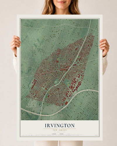 Irvington, New Jersey map print, 24" x 36" Archival Matte Print mockup