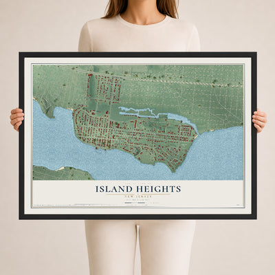 Island Heights, New Jersey map print, 24" x 36" W/ Black Ayous Wood Frame mockup