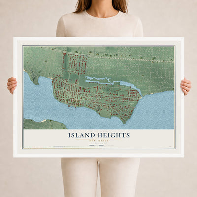 Island Heights, New Jersey map print, 24" x 36" W/ White Ayous Wood Frame mockup