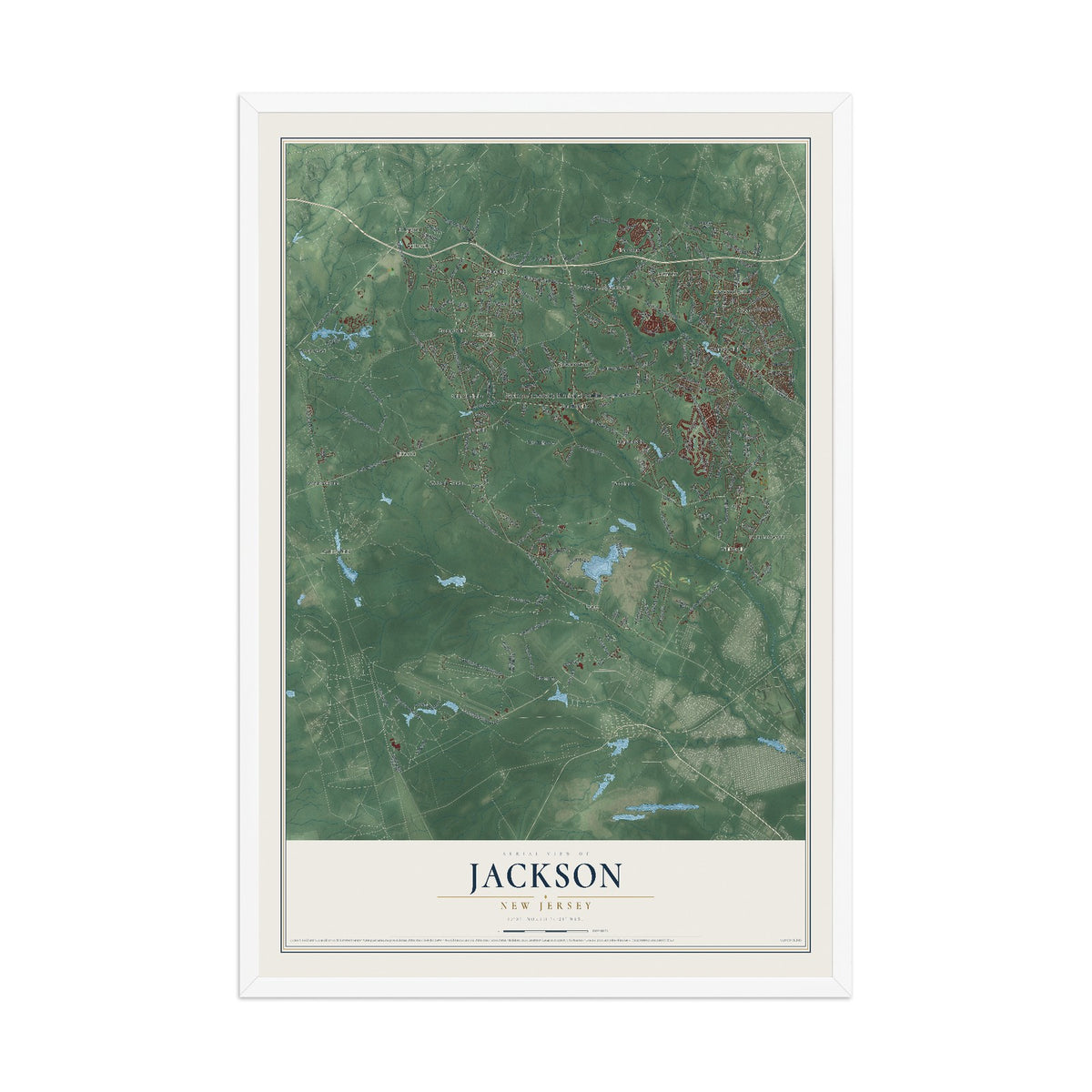 Jackson, New Jersey map print, 12" x 18" W/ White Ayous Wood Frame mockup