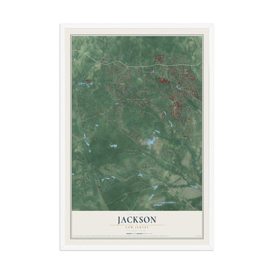 Jackson, New Jersey map print, 12" x 18" W/ White Ayous Wood Frame mockup