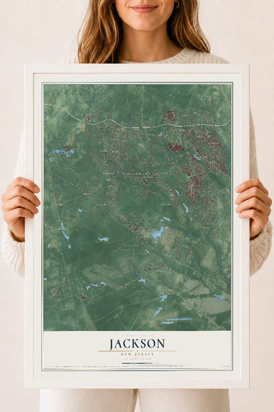 Jackson, New Jersey map print, 18" x 24" W/ White Ayous Wood Frame mockup