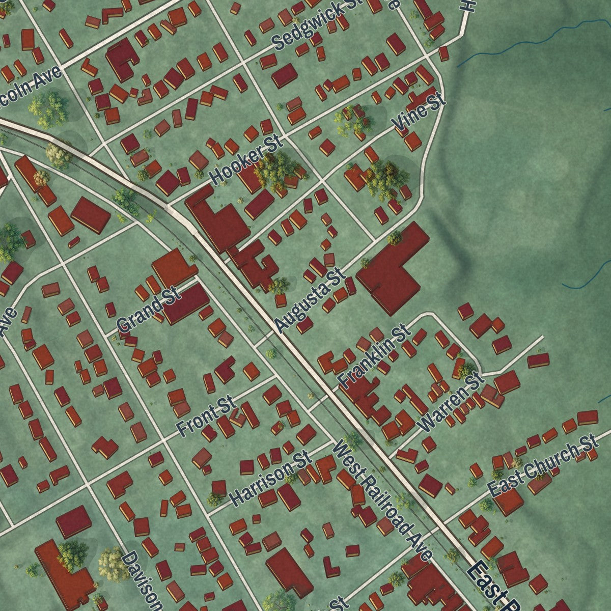 Close-up 1 of the Jamesburg, New Jersey map artwork