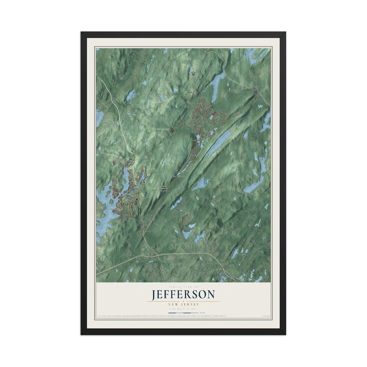 Jefferson, New Jersey map print, 12" x 18" W/ Black Ayous Wood Frame mockup