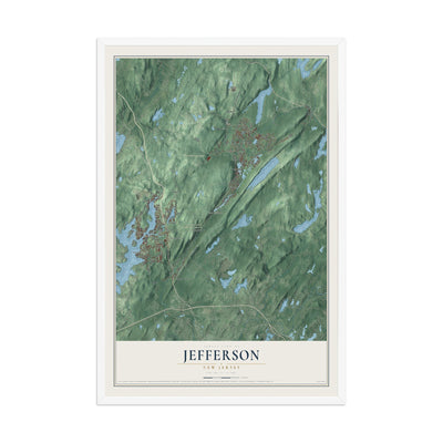 Jefferson, New Jersey map print, 12" x 18" W/ White Ayous Wood Frame mockup
