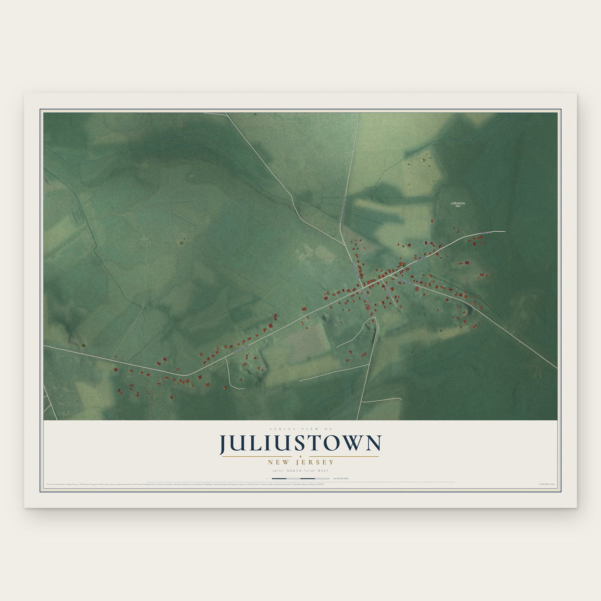 Juliustown, New Jersey map print, the full design