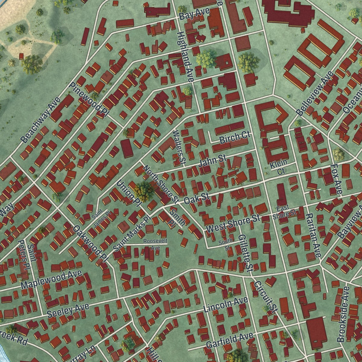 Close-up 1 of the Keansburg, New Jersey map artwork