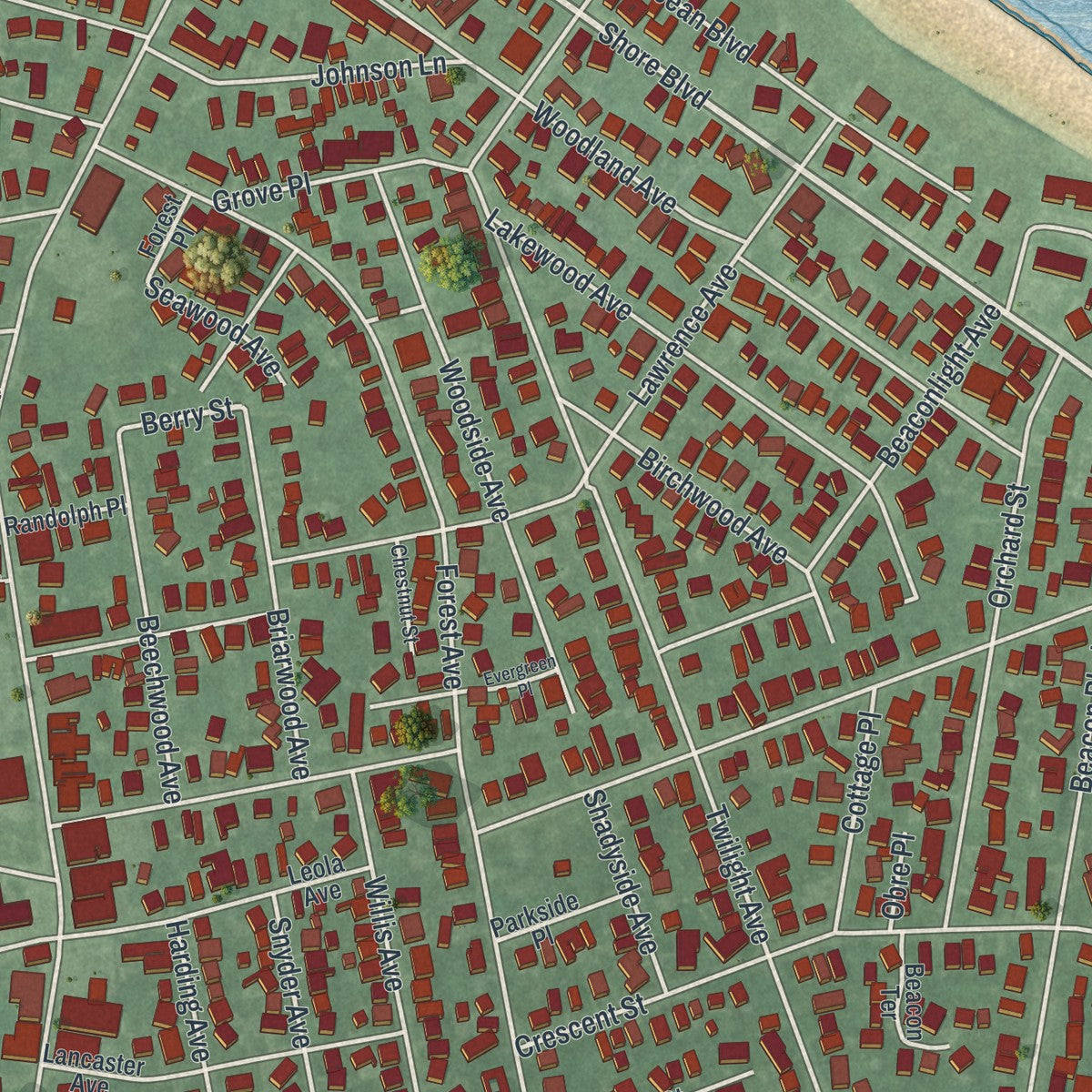 Close-up 2 of the Keansburg, New Jersey map artwork