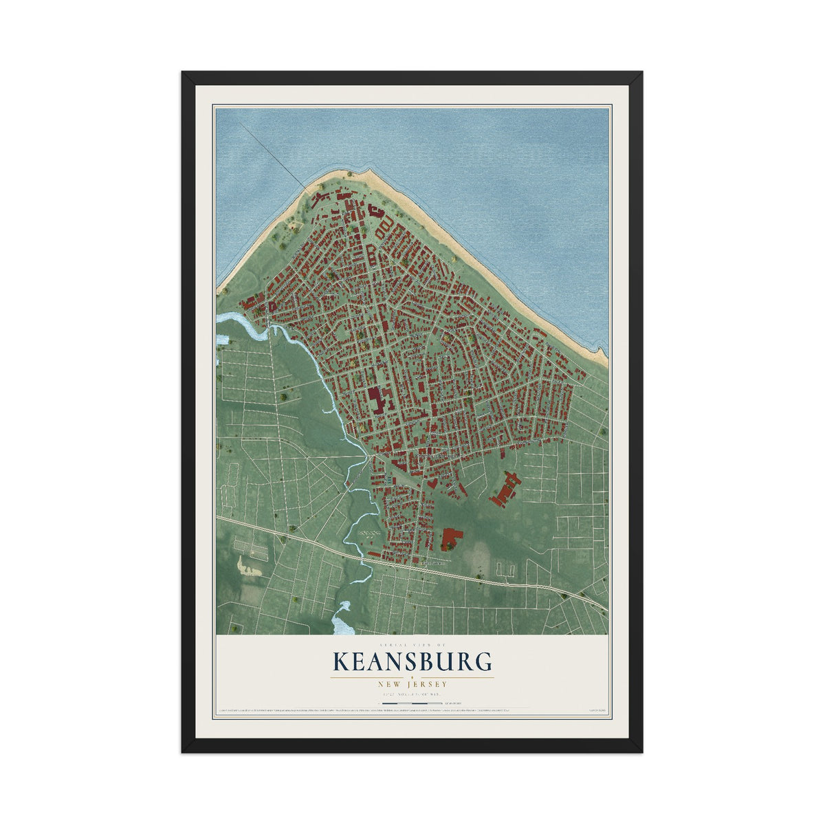 Keansburg, New Jersey map print, 12" x 18" W/ Black Ayous Wood Frame mockup