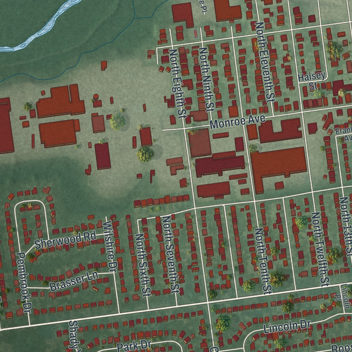 Close-up 2 of the Kenilworth, New Jersey map artwork