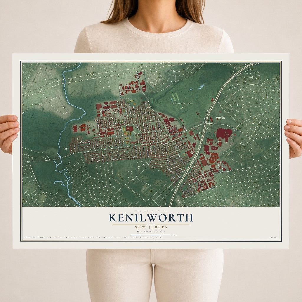Kenilworth, New Jersey map print, 18" x 24" Archival Matte Print mockup