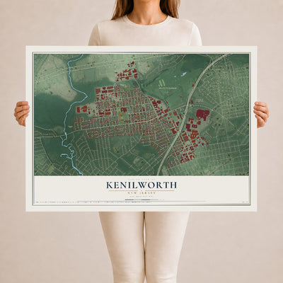 Kenilworth, New Jersey map print, 24" x 36" Archival Matte Print mockup