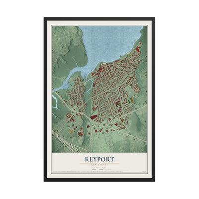 Keyport, New Jersey map print, 12" x 18" W/ Black Ayous Wood Frame mockup