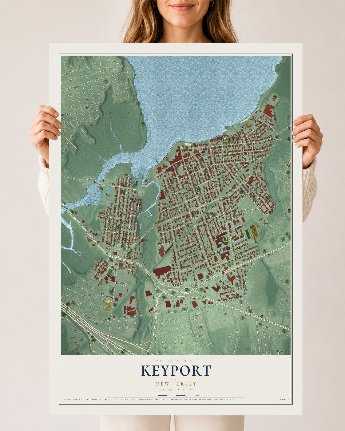 Keyport, New Jersey map print, 24" x 36" Archival Matte Print mockup