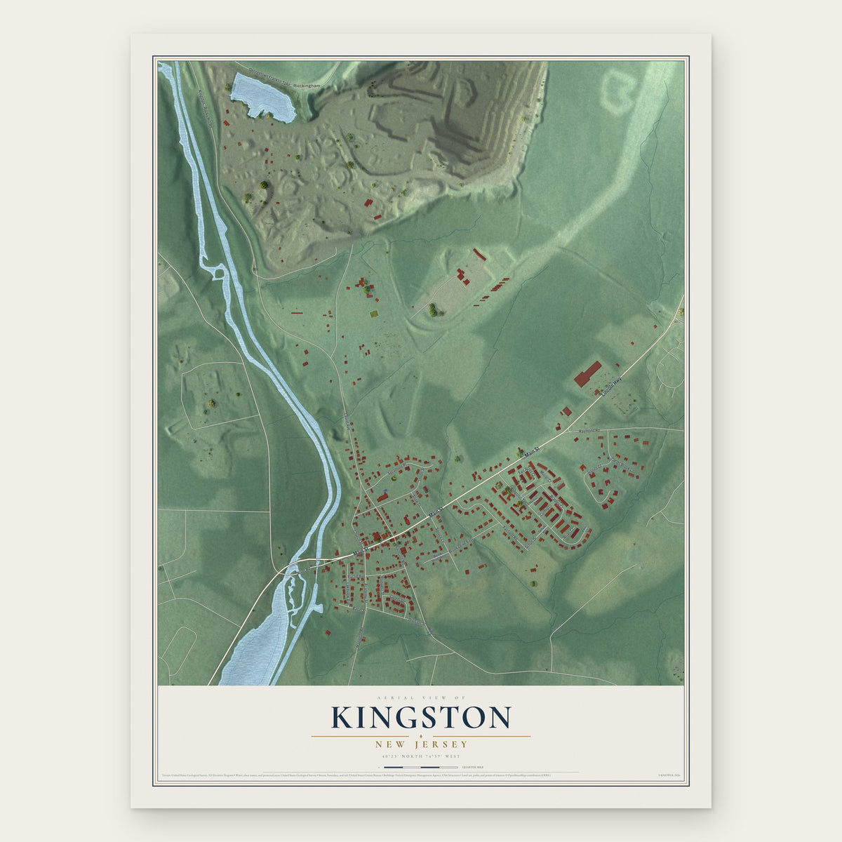 Kingston, New Jersey map print, the full design