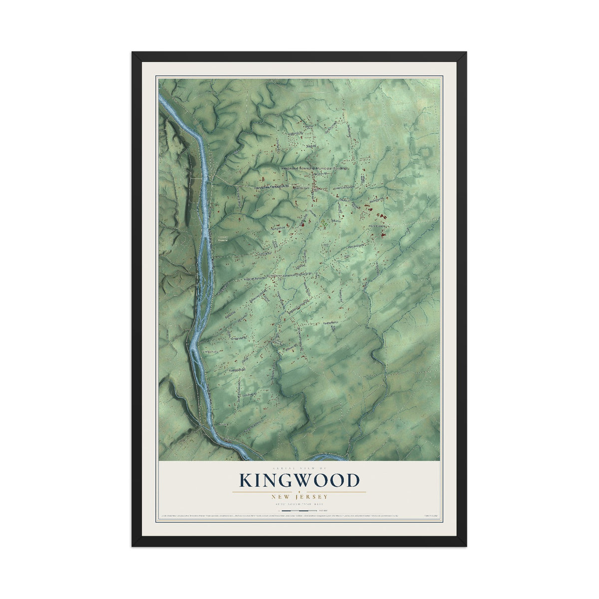 Kingwood, New Jersey map print, 12" x 18" W/ Black Ayous Wood Frame mockup
