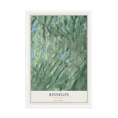 Kinnelon, New Jersey map print, 12" x 18" W/ White Ayous Wood Frame mockup