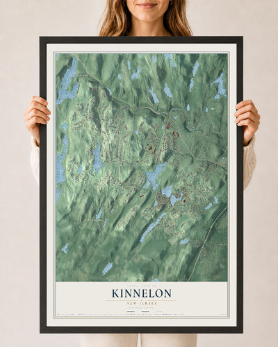 Kinnelon, New Jersey map print, 24" x 36" W/ Black Ayous Wood Frame mockup