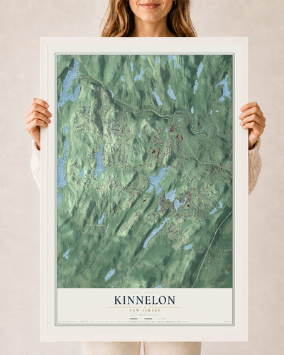 Kinnelon, New Jersey map print, 24" x 36" W/ White Ayous Wood Frame mockup