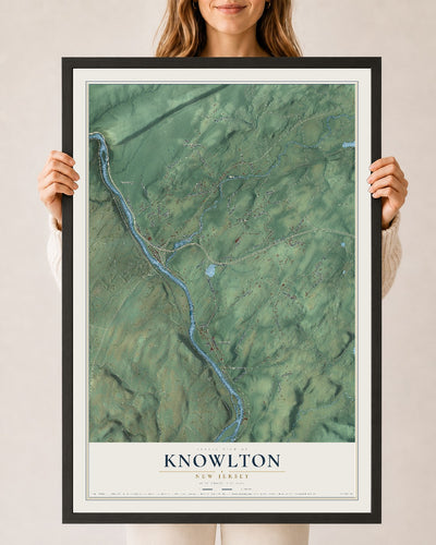 Knowlton, New Jersey map print, 24" x 36" W/ Black Ayous Wood Frame mockup