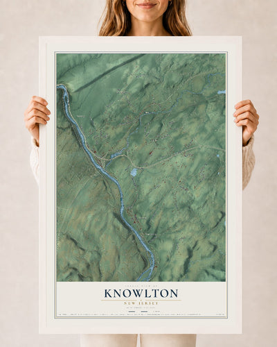 Knowlton, New Jersey map print, 24" x 36" W/ White Ayous Wood Frame mockup