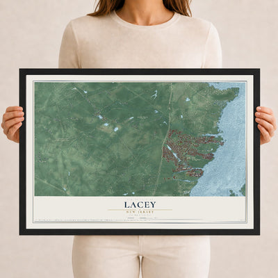 Lacey, New Jersey map print, 12" x 18" W/ Black Ayous Wood Frame mockup