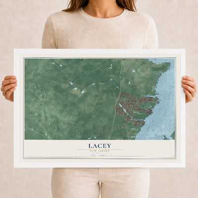 Lacey, New Jersey map print, 12" x 18" W/ White Ayous Wood Frame mockup