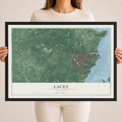 Lacey, New Jersey map print, 18" x 24" W/ Black Ayous Wood Frame mockup