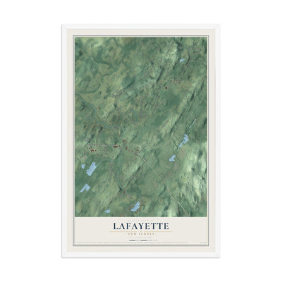 Lafayette, New Jersey map print, 12" x 18" W/ White Ayous Wood Frame mockup